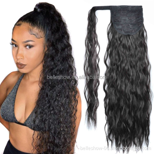 Wear Many Different Color Ombre Silk Curl Faux Fiber Hair Synthetic Wrap Around whiskers long curly hair Magic Paste Ponytail